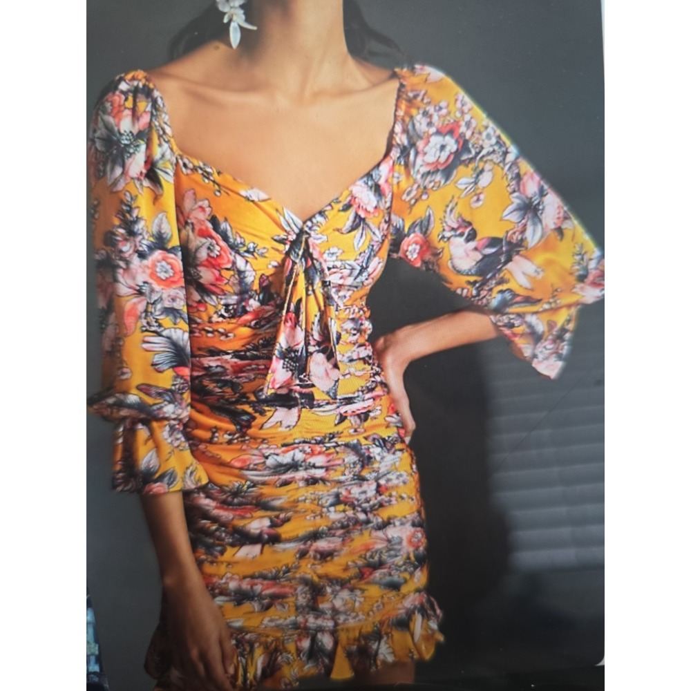 Anthropologie Ranna Gill Ruched Floral Mini Dress size XXS